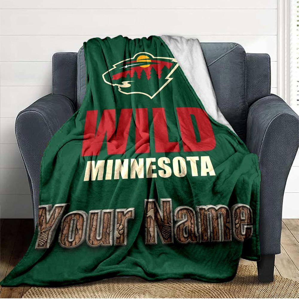 Name Custom Minnesota wild Logo Print Flannel Blanket High Quality Warm Comfortable Cover for All Seasons Perfect for Gifts Home Decor