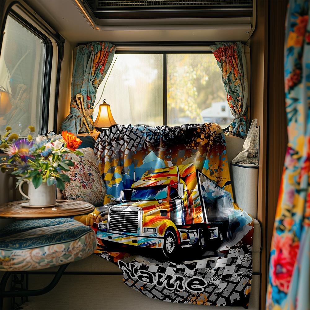 Truck Artwork With Vibrant Colors And Bold Design Blanketcustomize Your Name Lightweight Comfortable And Stylish Blanket For Travel Bed Home Chair