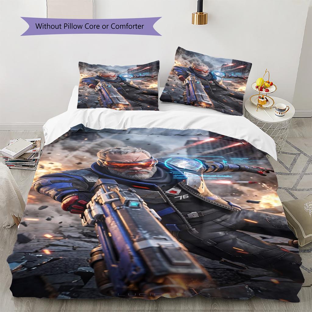 Overwatch Heroes Pattern Bedding Set Quilt Cover Pillowcase Home Decor Gift (1 * Duvet Cover + 2 * Pillowcase, Without Core)