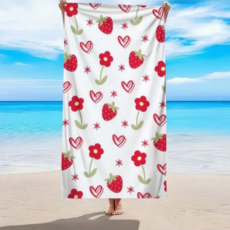 

waii Strawberry Towel, Red Heart & Flower Art, Playful Summer Design, Large Microfiber Wrap, Great Gift for Kids & Teens W40*H60(CM)