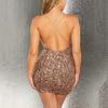 Women Fashion Solid Sequin V-neck Strap  Dress Cross Hem Backless Dress