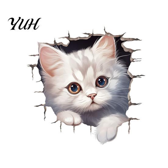 Animal Patterns Sticker Broken Wall Cat Toilet Sticker, Peel And Stick Decor Decals Decal, Removable Waterproof PVC Lid for Bathroom Easy Application