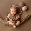 Handmade Knitted Brown Bear Doll Lovely Baby Photography Prop with Balloon Dual-Use As Infant Toy Photo Decoration Accessories