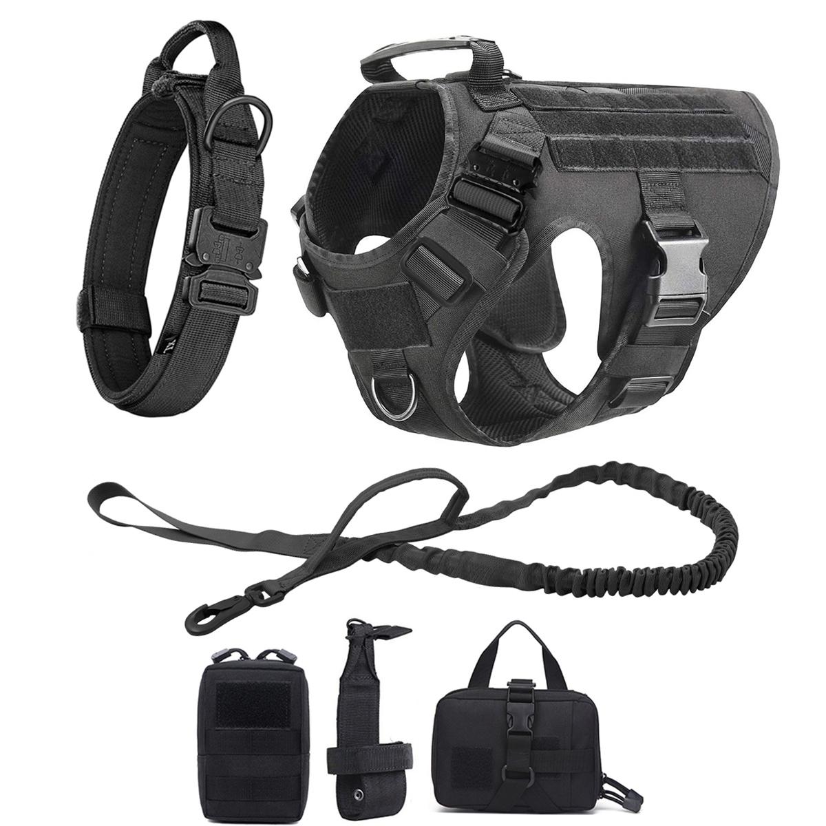 

Tactical Dog Harness Leash Collar Molle Pouches for Medium Large Dogs Training Military Pet Vest Adjustable Service Dog Harness L