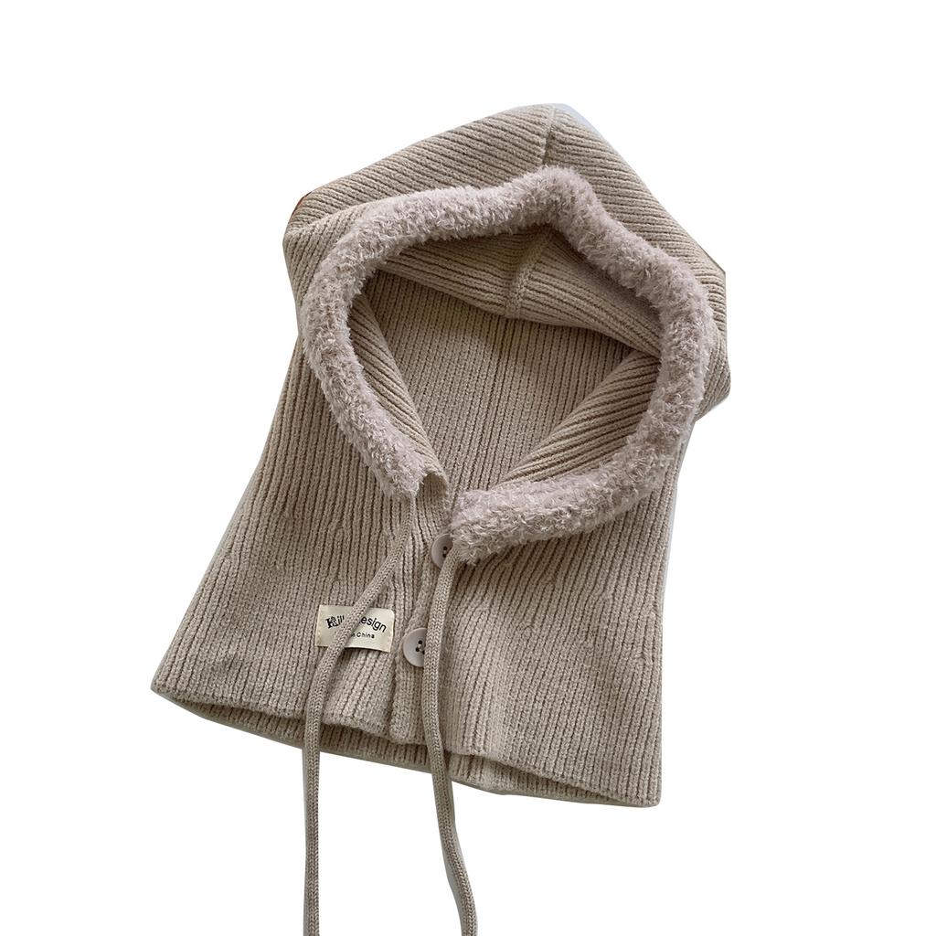 Soft Warm Balaclava Cap Crochet Hooded Scarf Hat for Skiing Hiking Universal Lady Windproof Shawl Hat with Neck Covers
