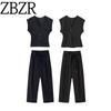 Zbzr Spring New Women Clothes Western Style Fashion Thin Stripe Vest Casual Trousers 4749768 4391511