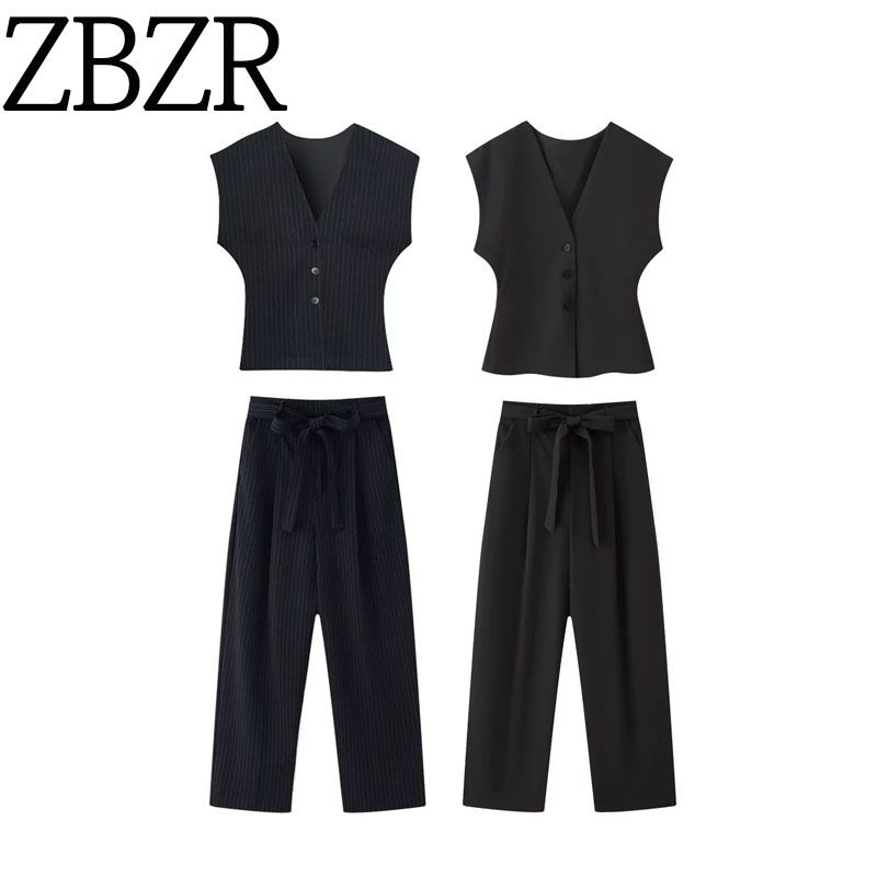 Zbzr Spring New Women clothes Western Style Fashion Thin Stripe Vest Casual Trousers 4749768 4391511