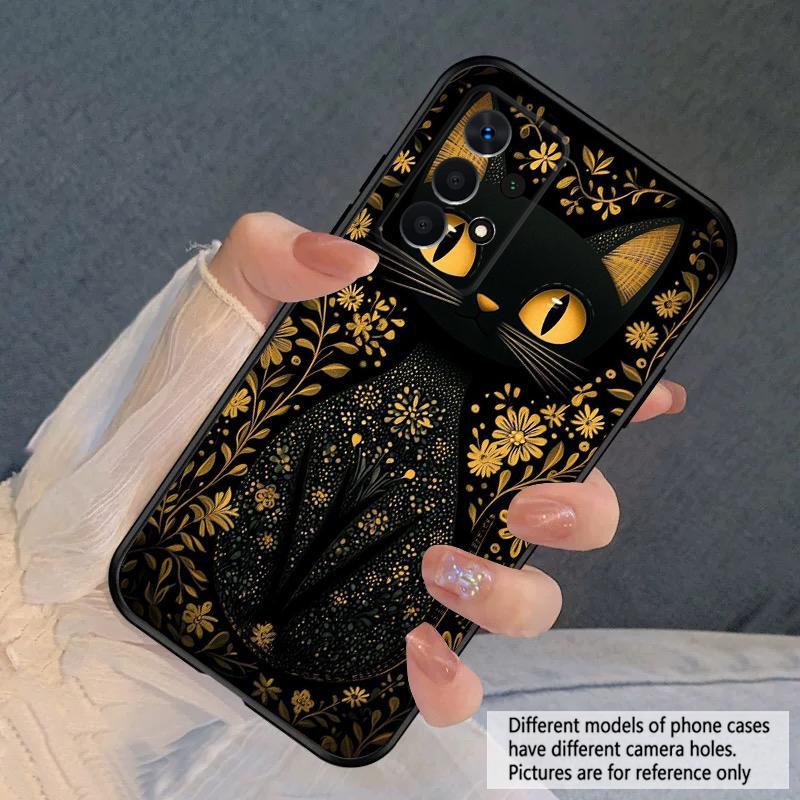 Flower Cat Black For Samsung A03 Core A 04 05 06 12 14 15 16 22 23 Galaxy A25 26 4G 34 35 52 53 56 71 73 90 5G soft phone case