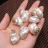 4Pcs Peeled Snail Pendant Golden Artificial Drilling Shell With Diamond 28x30-30x35mm For Jewelry Making DIY Necklace Bracelet Earrings Accessory
