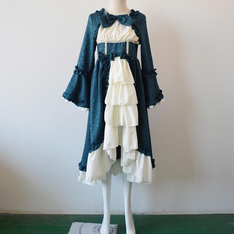 Elegant Medieval Retro Gothiced Court Dress With Square Neck And Bowknot For Women