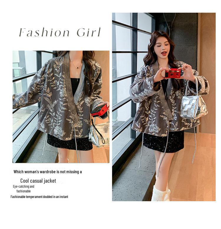 Japanese-Chinese Fusion Sparkling Printed Jacket - Autumn Luxury Long-Sleeved Trend