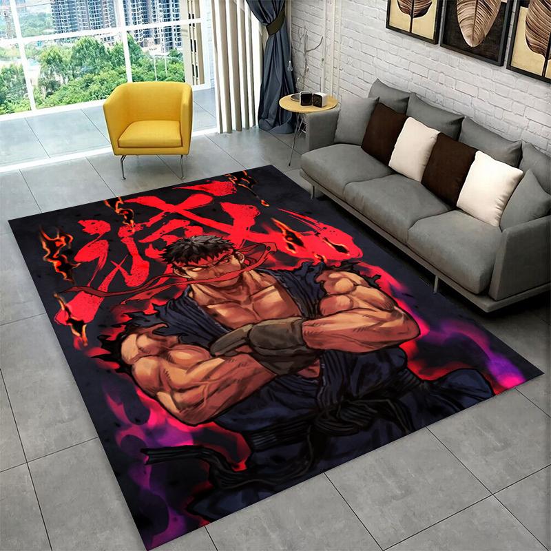 Retro Street Fighter Games Cartoon Carpet Rug for Bedroom Living Room Sofa Playroom Doormat Home Decor,Kid Area Rug Non-slip