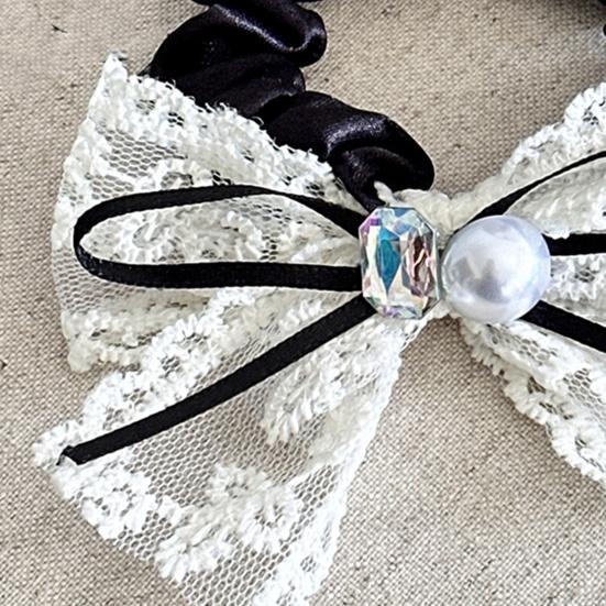Hair Rope High Elasticity Lace Ribbon Bow Imitation Pearls Rhinestones Decor Hair Tie