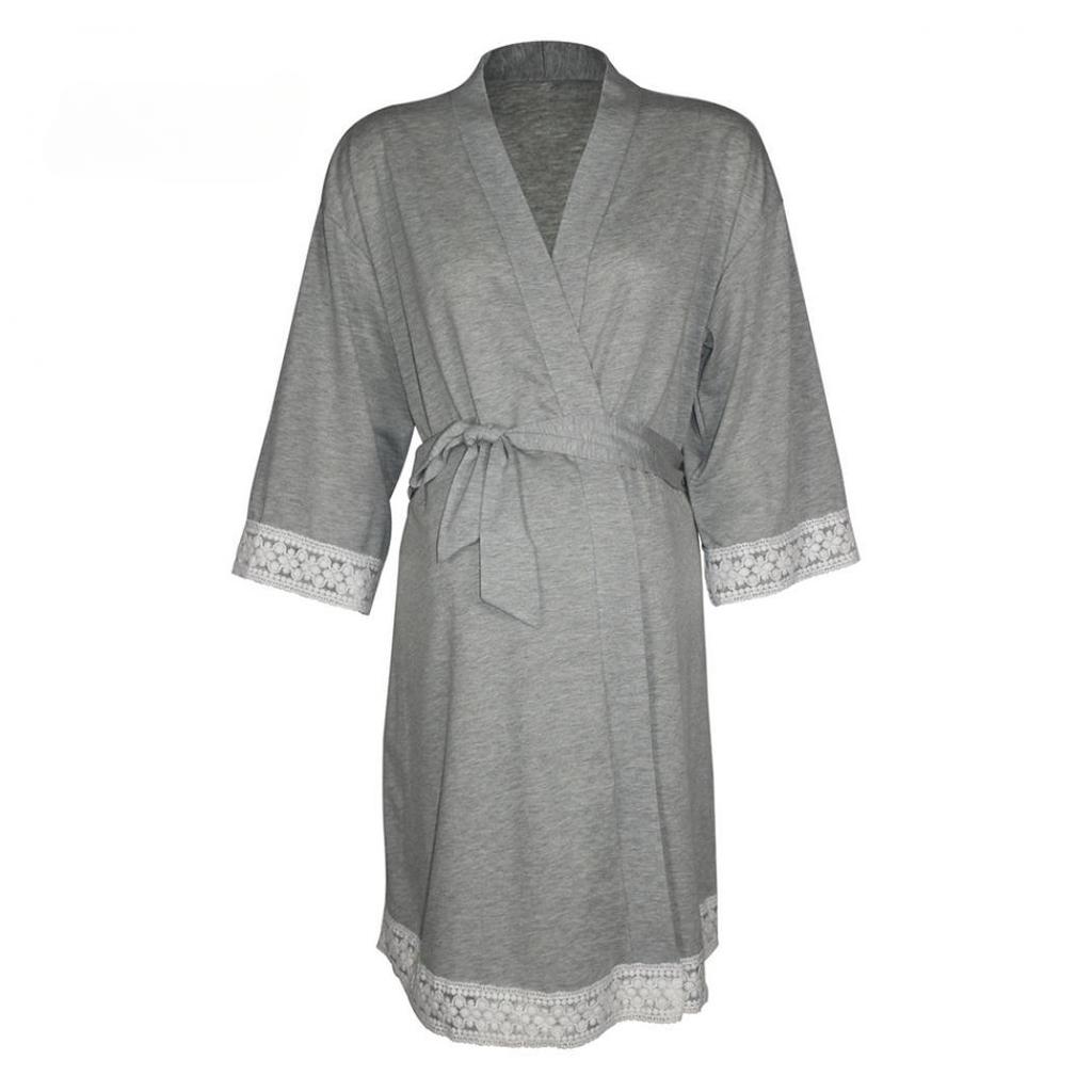 Women's Bathrobe Gown Maternity Nursing Nightdress Robe Kimono Pyjamas Cardigan Sleep Dress