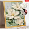 Unique 5D Framed Pearl Painting Kit with White Magnolia Flower Sparkling Bead Art Canvas DIY Handmade Craft for Living Room Decor