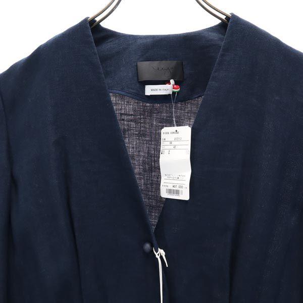unused Made in Italy Linen 7 minutes sleeve V neck one piece 42 Navy blue Women Used