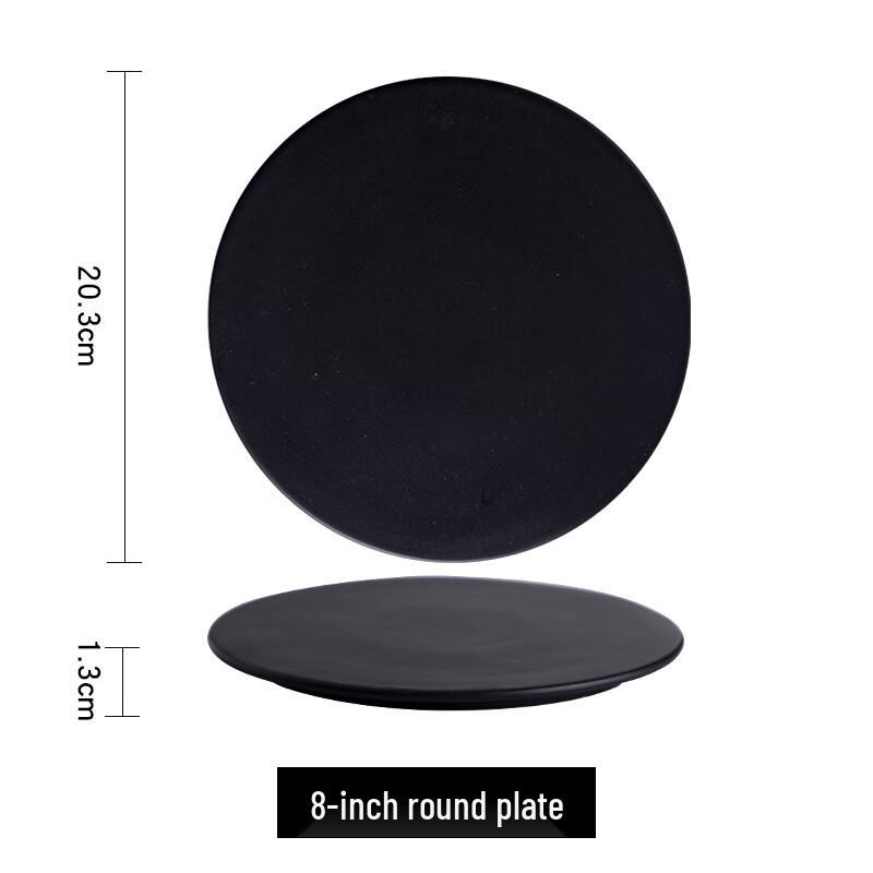 Nordic Style Black Ceramic Flat Dinner Plate
