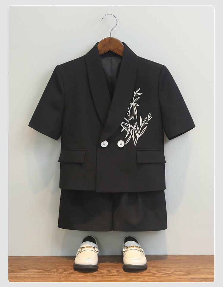 Boys' Chinese Style Summer Suit: Short Sleeve Embroidered Set for Weddings