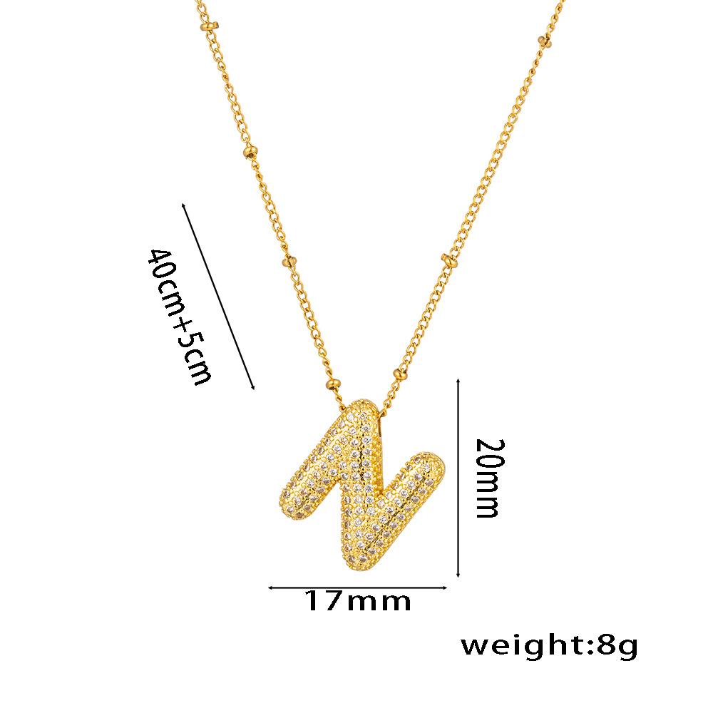 Fashion 26 Bubble Letter Initial Pendant18k Gold Plated Micropaved Full Zirconia Stone Chain Couple Necklace Women Jewelry