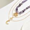Vintage Sweet Cool Sun Moon Natural Stone Layered Necklace For Women