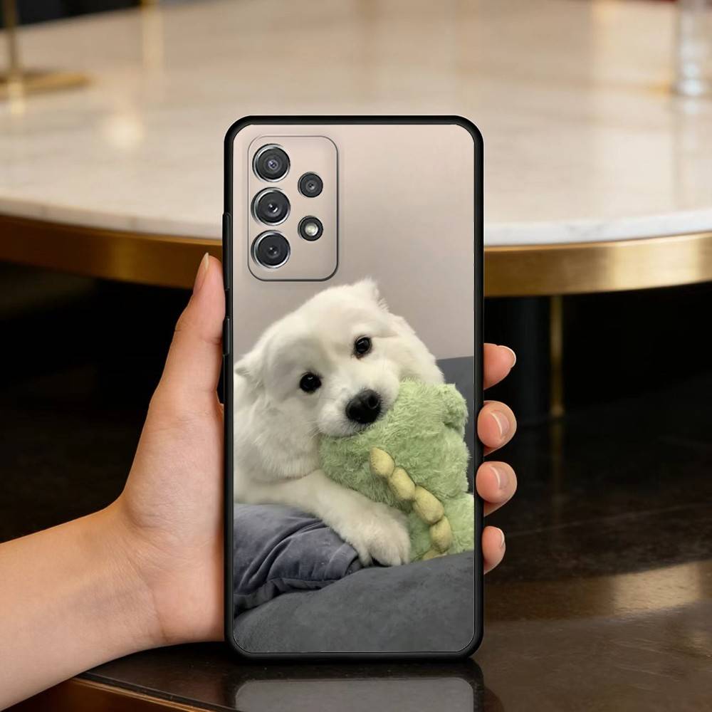 Cute Pet Dog Samoyed Soft Silicone Black Cover Phone Case For Samsung Galaxy A73,A72,A71,A70,A53,A52,A51
