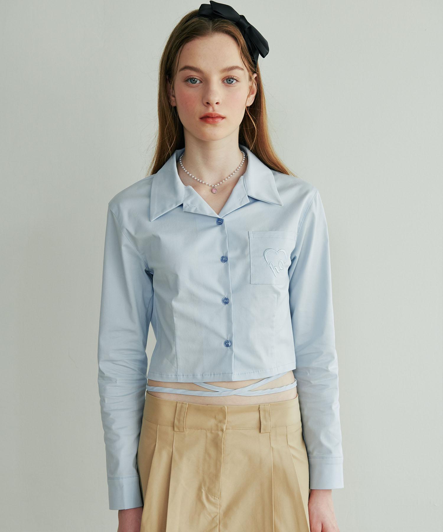 Lulu Shoe Ribbon Crop Shirt - Sky Blue Free