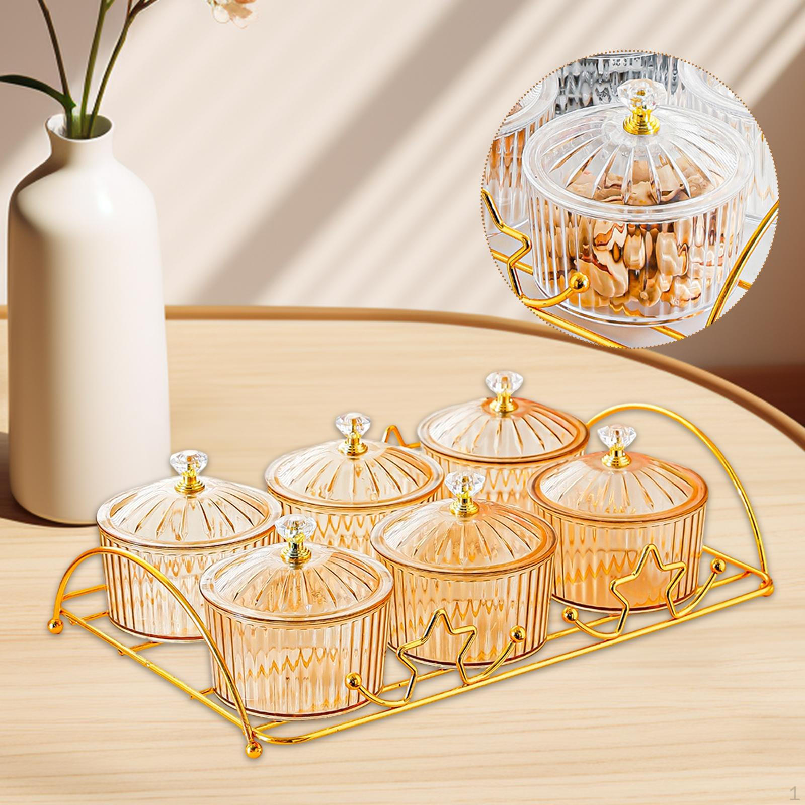 

Appetizer Serving Tray with 6 Dividers And Portable PP Stand, Ideal for Kitchen, Home Conference Amber Round