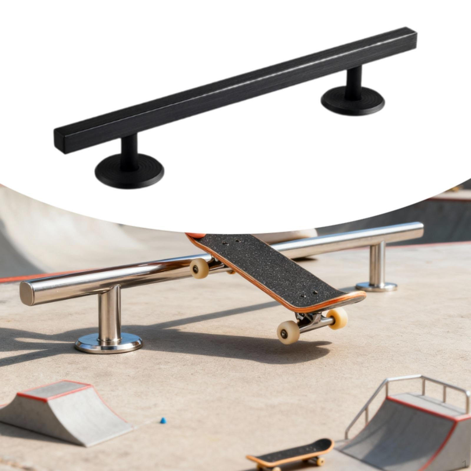 

Fingerboard Rail Finger Board Training ,Solid Steel Construction,Square Skateboard Black 20cmx1.2cm