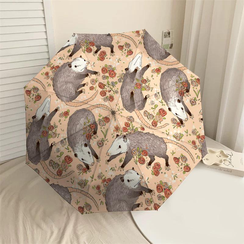 

1PC Possums Flowers Umbrella-8-Rib Reinforced Portable Folding Travel Suitable for All Seasons Outdoor Daily Use -J0418