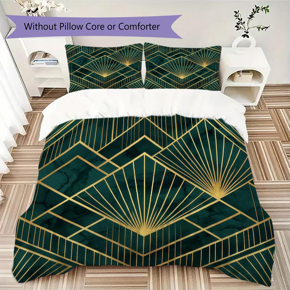 Deco Golden Fan Pattern Bedding uilt Set uilt Cover Pillowcase Home Decoration Birthday Gift (1 * duvet cover + 2 * pillowcase without core)