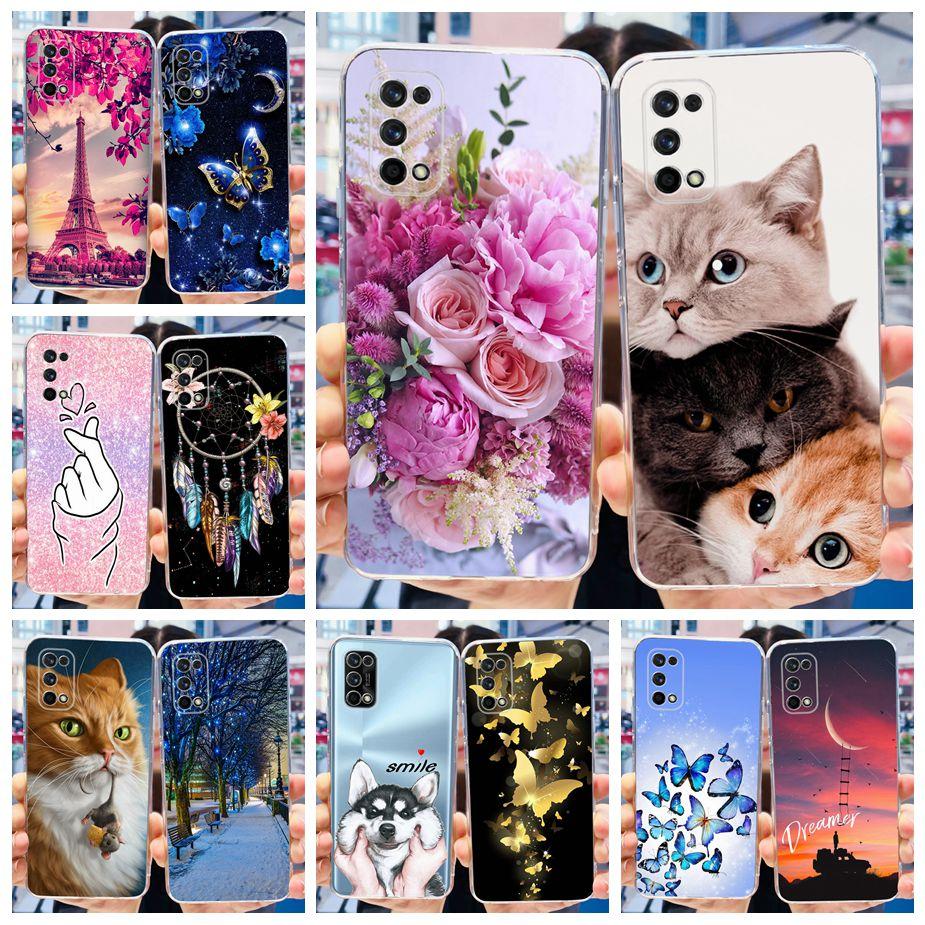 For Realme 7 Pro Case RMX2170 Cute Cat Flowers Painted Cover Clear Silicone Soft TPU Phone Case For Realme 7 Pro Realme7 5G Bags