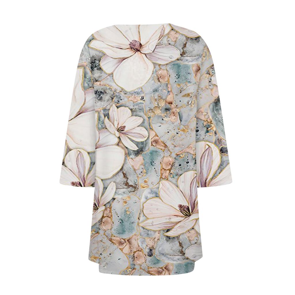 Women's Floral Print Irregular 3/4 Length Sleeve  Cardigan Jacket With Pockets Casual Cover Up