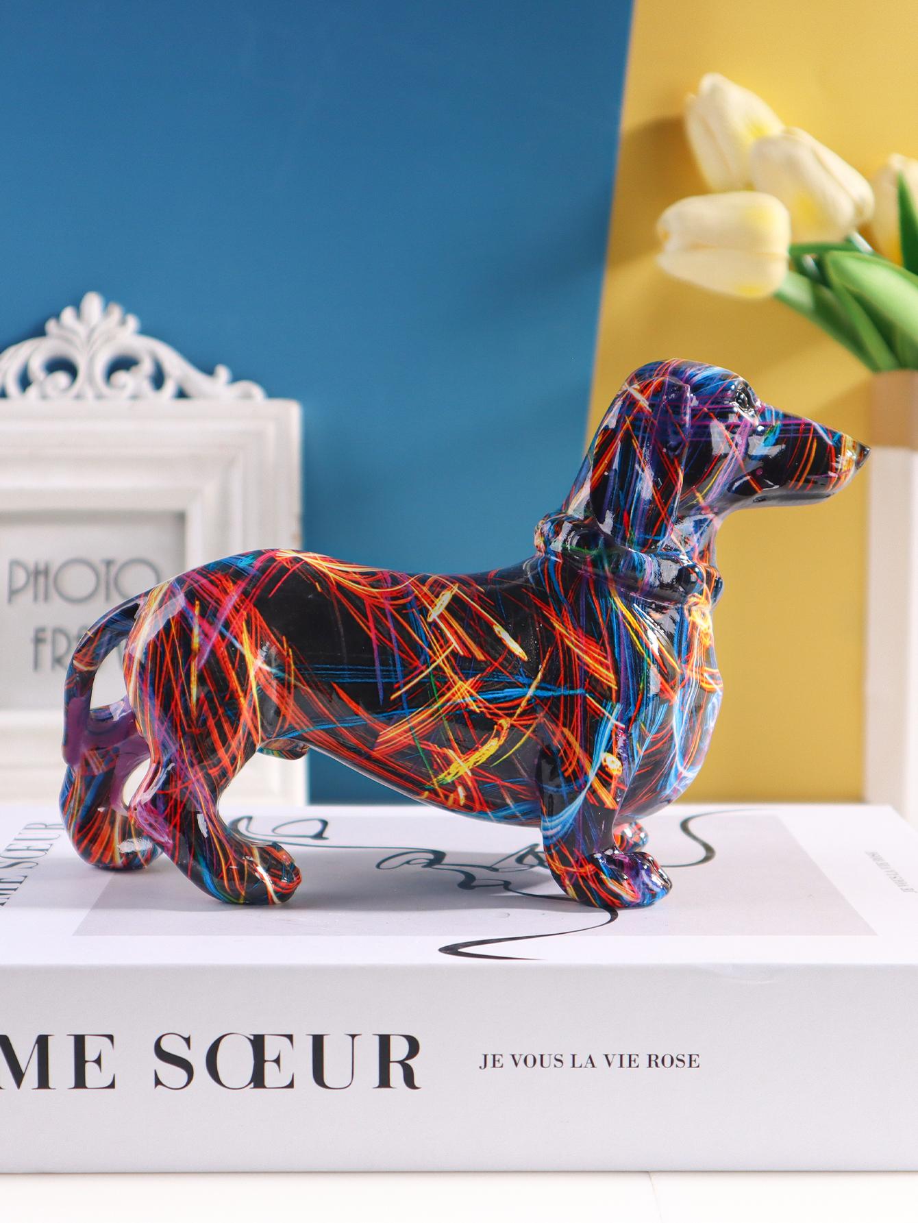 Creative Resin Animal Sculpture Miniature Dachshund Home Decor Figurine for Bedroom, Living Room, Study, Entryway, and Foyer