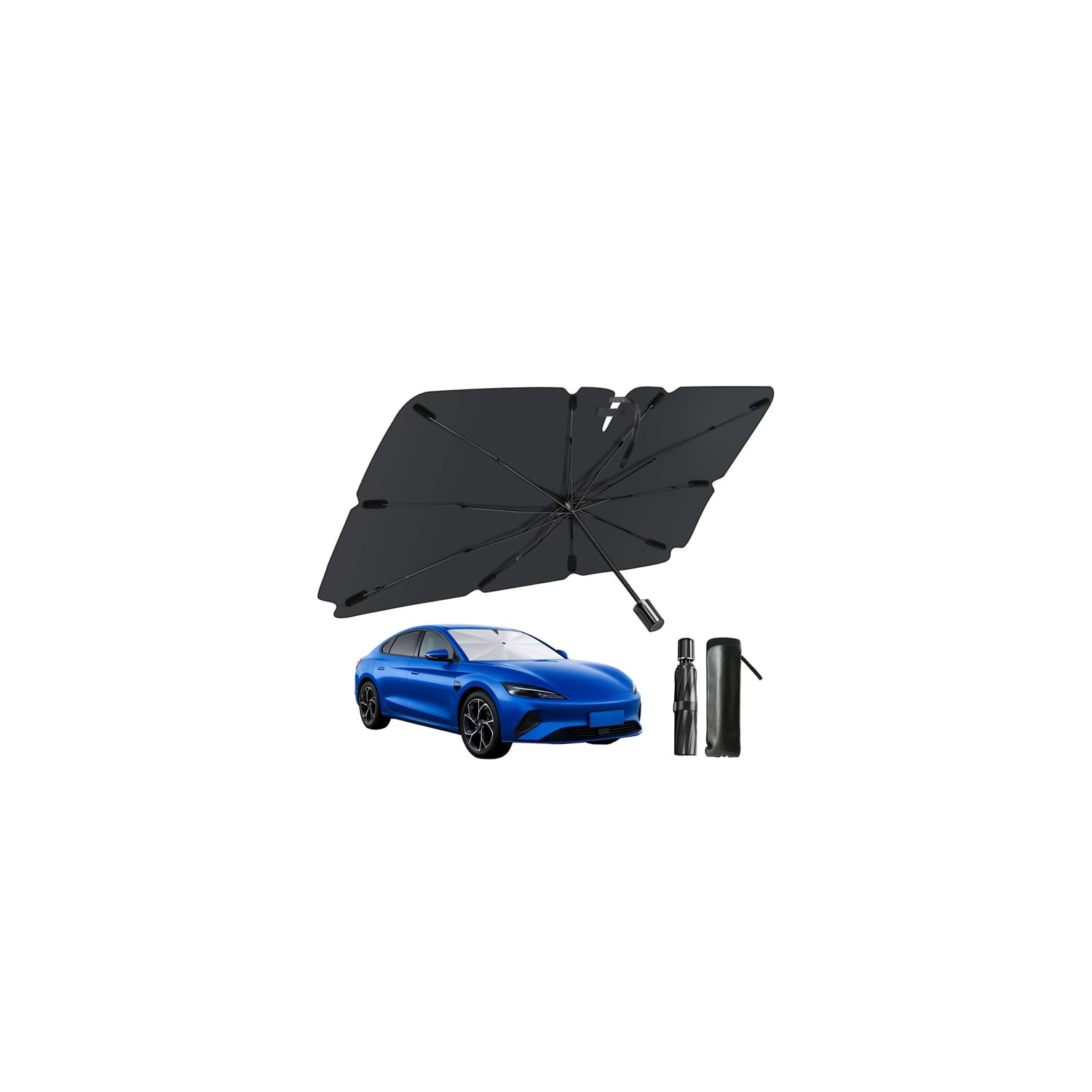 

Car Front Sunshade New Design Double Opening Foldable Car Sturdy UV Light Heat Easy Foldable Car Sunshade Sun UV Interior Deterioration Storage Pouch чёрный