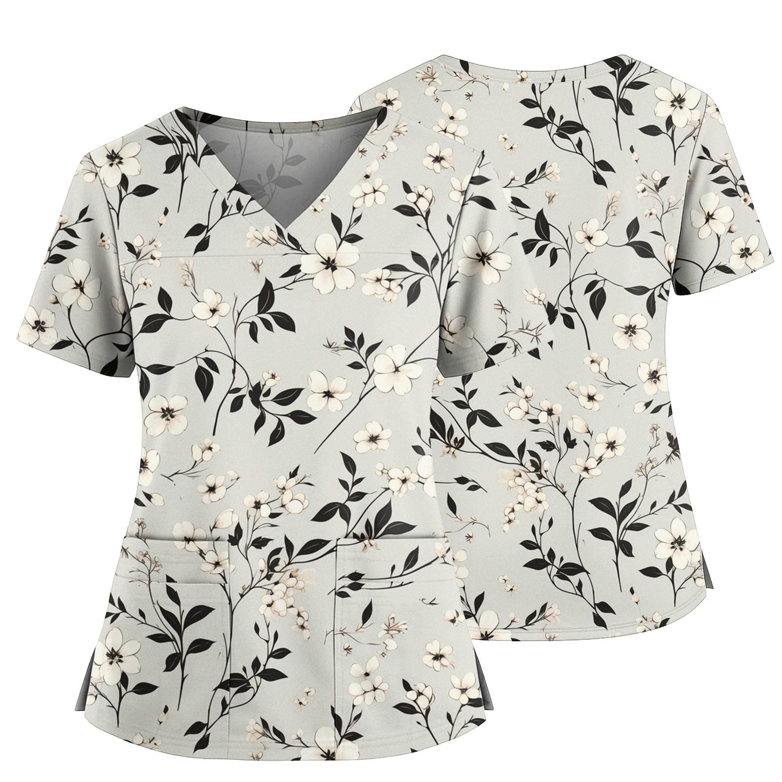 

Women s Casual Printed V-Neck Pocket Side Slit Short Sleeved Top Short Sleeved Top L