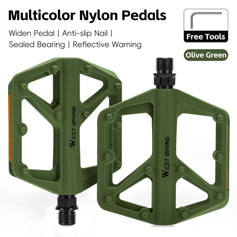 WEST BIKING Bicycle Pedals DU Bearing Multicolor Nylon Widen Bike Pedals Lightweight MTB Road Cycling Pedals Bike Accessories