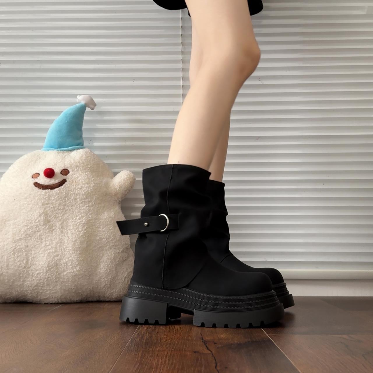 

Maillard short Martin boots women s 2025 autumn and winter new brown British style retro round head platform trousers boots 39 чёрный