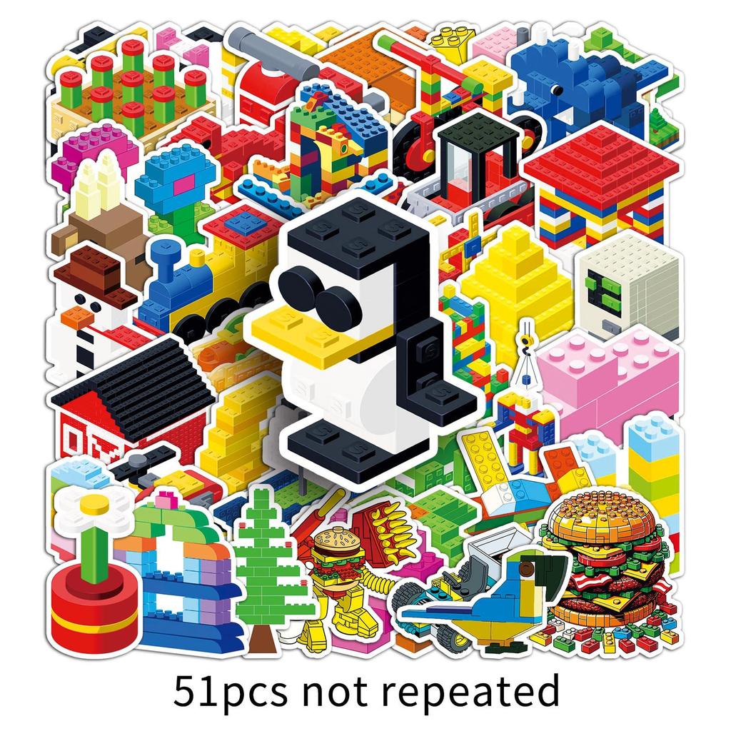 51 Building Blocks Graffiti Stickers Personalized Creative Children's Decoration Mobile Phone Water Cup Skateboard Toy Stickers