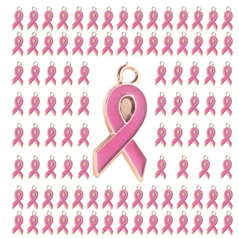 100Pack Heart Ribbon Accessor for DIY Jewelry Durable Awareness Ribbon Charm Jewelry Findings Mixed Color Ribbon Pendant