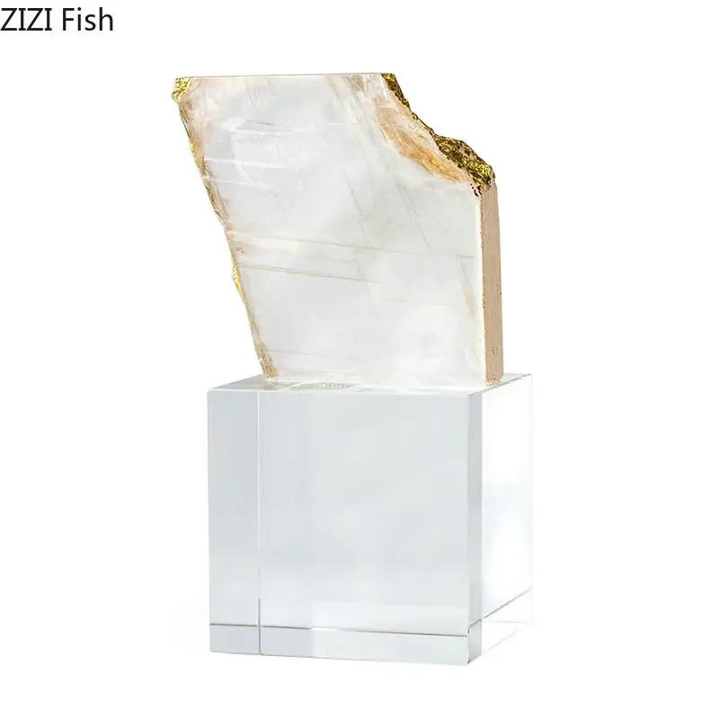 Minimalist Natural Crystal Ore Flower Crafts Ornaments Living Room Decoration Gold Plated Crystal Base Flower Furnishings
