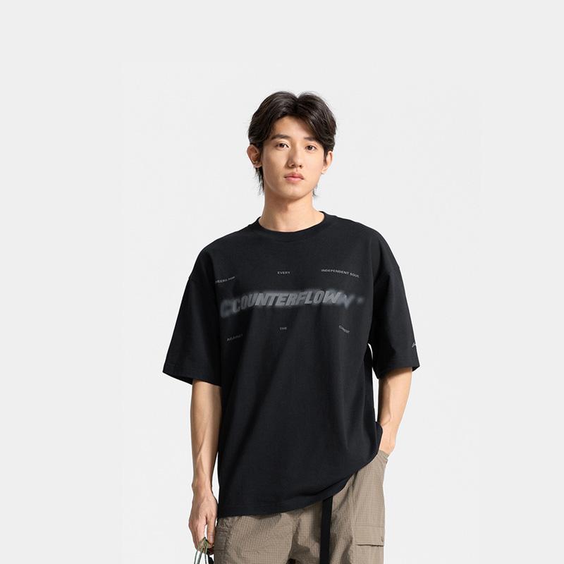 Li Ning CF Letter Round Neck Comfortable Breathable Versatile Loose Short Sleeve T-Shirt Men Tops Black ATSV191-1