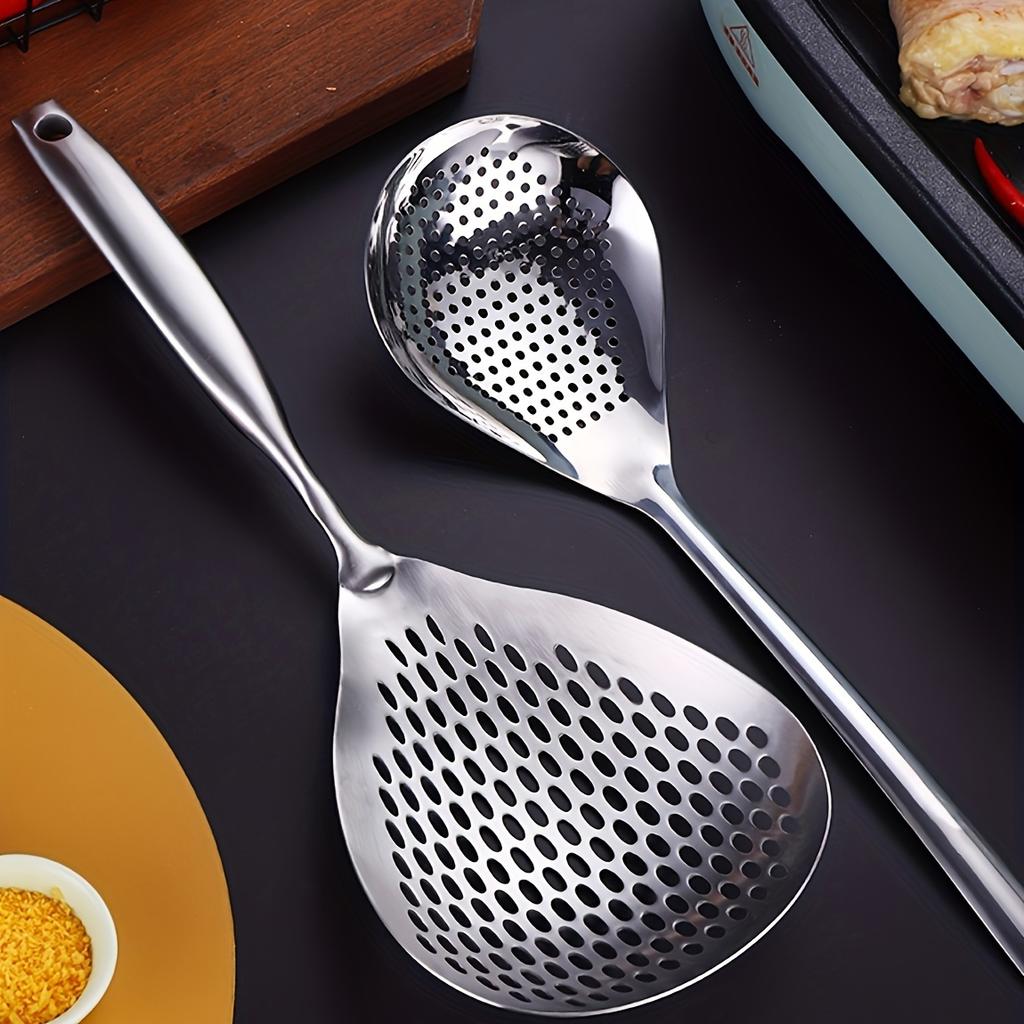 1pc 304 Stainless Steel Large Colander Skimmer, Kitchen Strainer For Frying & Hot Pot, Draining Accessory For Cooking & Baking, Durable