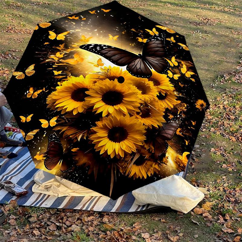 1PC Butterfly Sunflower Umbrella-8-Rib Reinforced, Automatic Open, Lightweight & Durable, Fashion Accessory for Outdoor, H0389