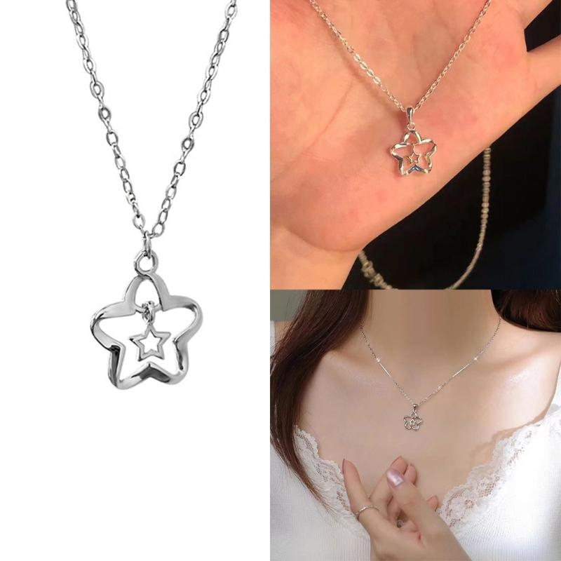 Pentagram Pendant Necklace Star Necklace Jewelry Hollow Out Star Choker Alloy Material Party Jewelry for Women Girl Gift