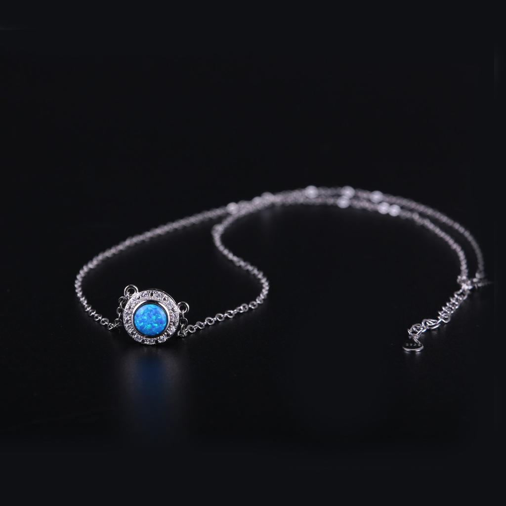 KELITCH Fashion Women's Choker Necklace Synthetic Opal Oval Pendant (16-18 inch) Chain (Blue)