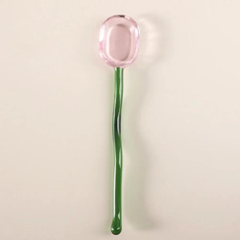 New Glass Dessert Spoon Solid Color High Temperature Resistant Spoon Creative Long Spiral Handle Juice Coffee Stirring Spoon