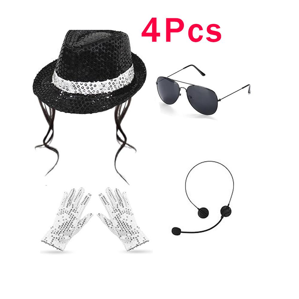 Michael Jackson Cosplay Accessories Set 80s Retro Disco Party Performance Kit With Sequin Hat Gloves Sunglasses Halloween Suit