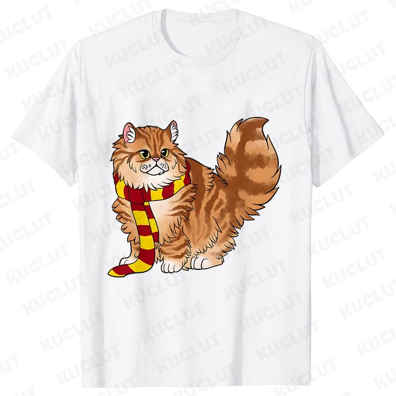 

Милая футболка с котами Поттера для женщин, модная футболка унисекс больших размеров, футболка Харадзюку с коротким рукавом, топ, футболки с круглым вырезом, подарок для мамы, женская одежда S