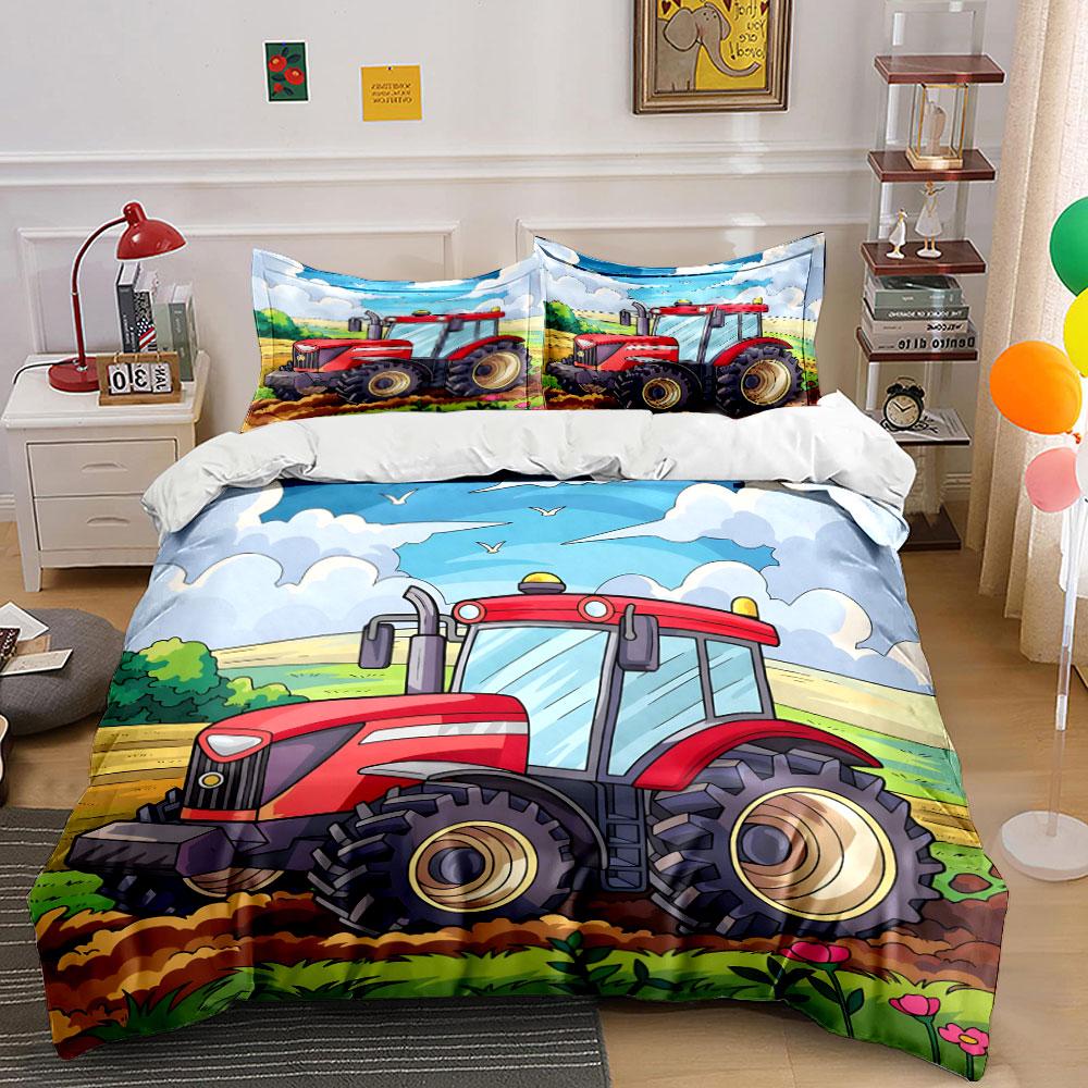 "Farm Equipment Set for Agriculture" Exquisite three-piece bedding set gift for kids and adults