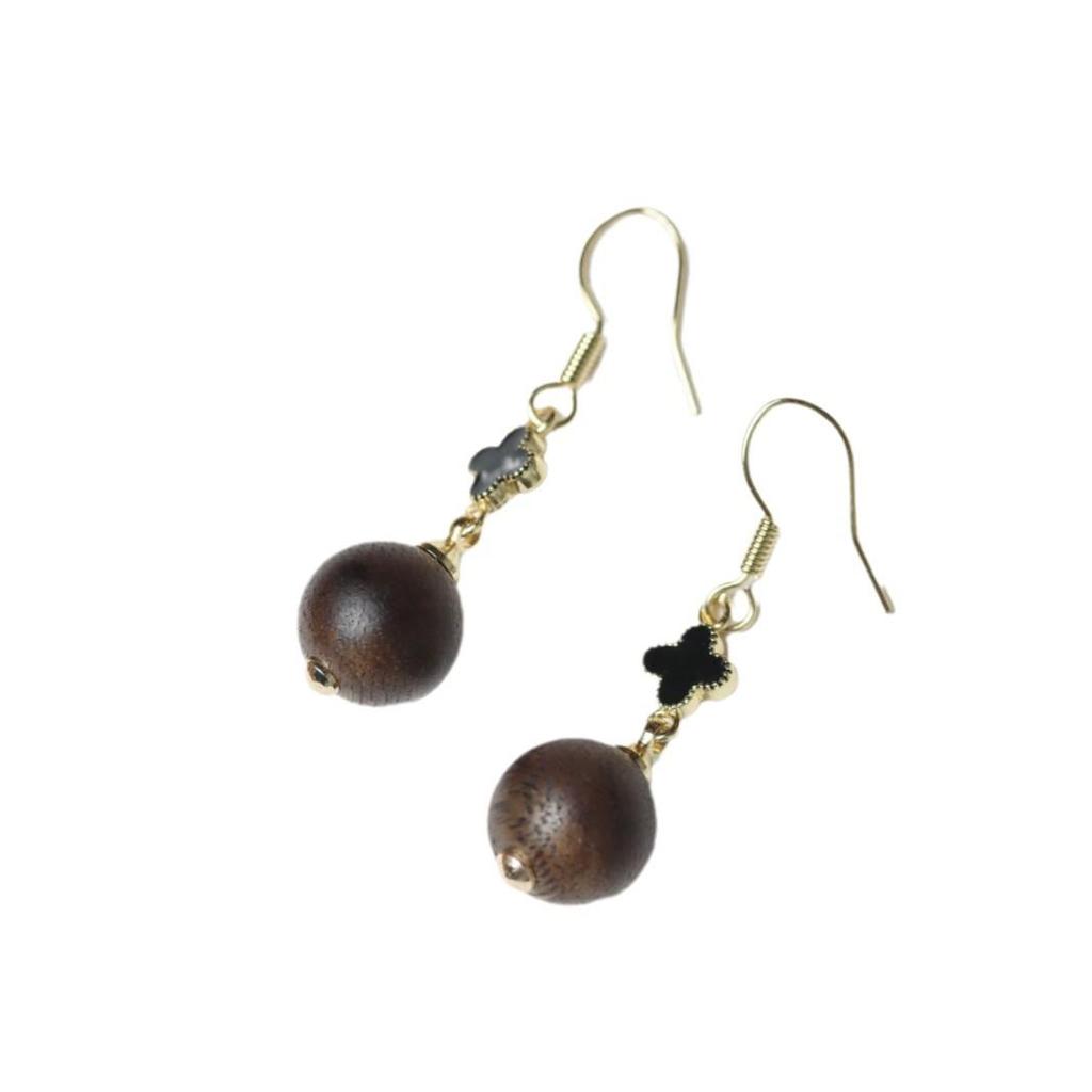 Indonesian Kalimantan Agarwood Earrings: 12mm Grade, 925 Sterling Silver, Gold Plated Studs